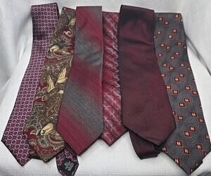 Lot of 6 Vintage Ties Designer Neckties Burgandy Collection Mallard Paisley Silk